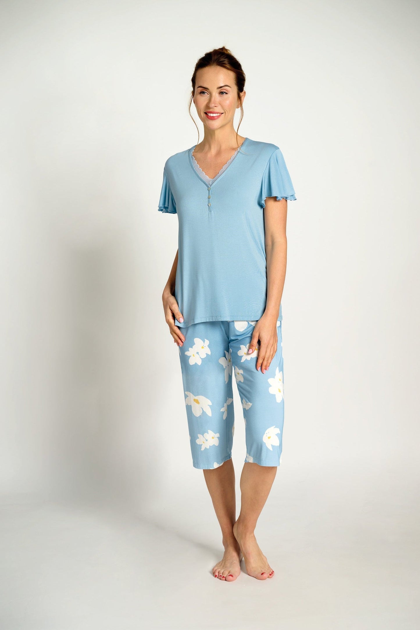 Pijama mujer capri flores azul | MUYDEMI - Ysabel Mora