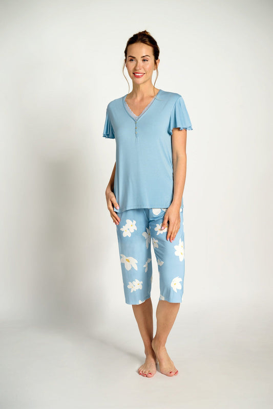 Pijama mujer capri flores azul | MUYDEMI - Ysabel Mora