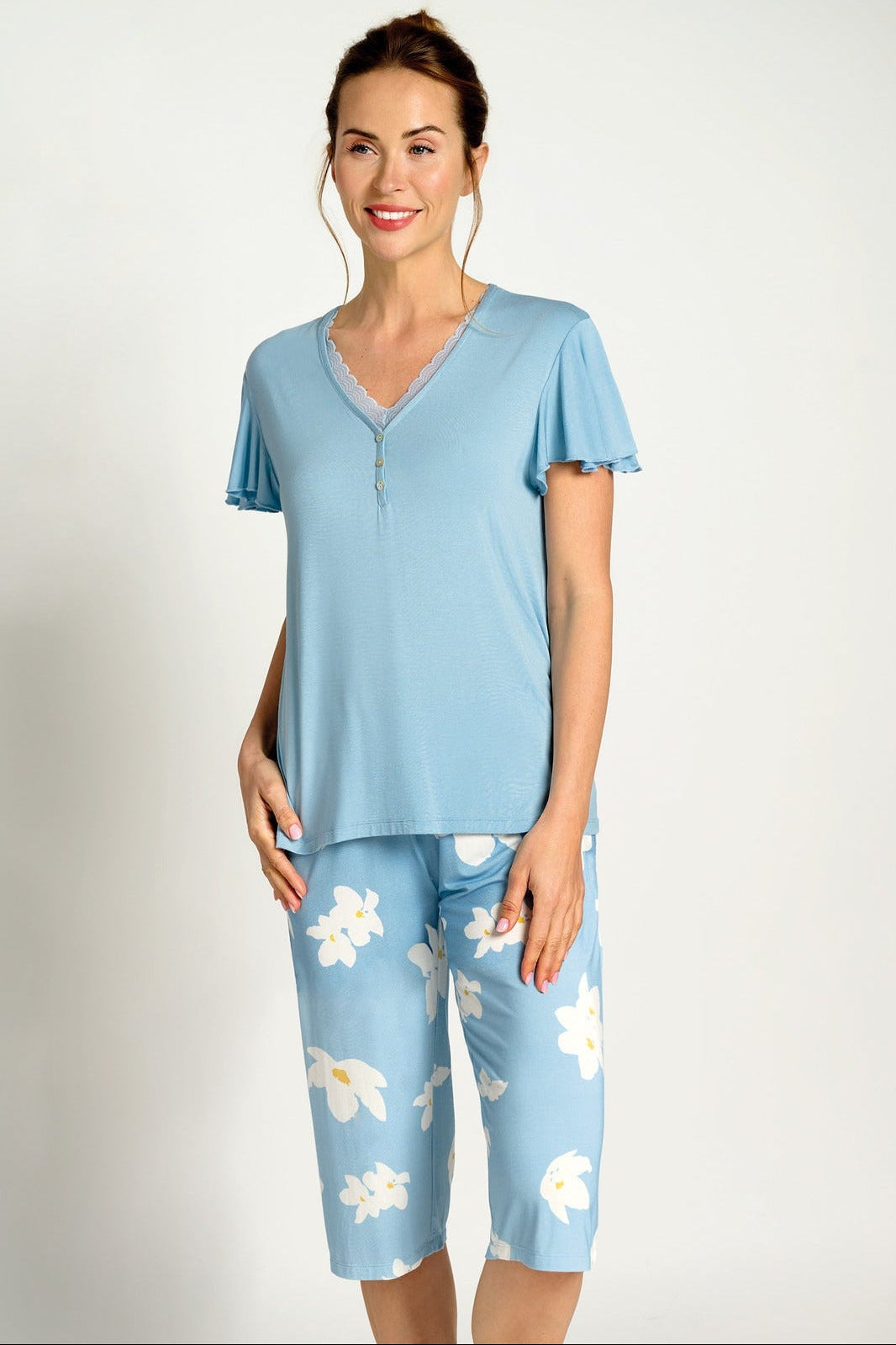 Pijama mujer capri flores azul | MUYDEMI - Ysabel Mora