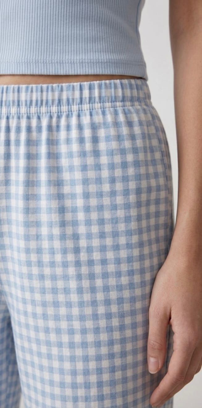 Pijama de mujer de 2 piezas de algodón canalé y cuadro vichy | NUVELLA