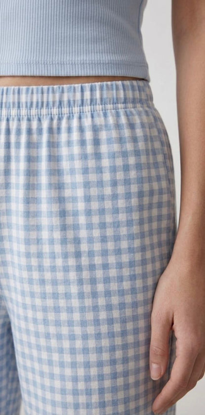 Pijama de mujer de 2 piezas de algodón canalé y cuadro vichy | NUVELLA